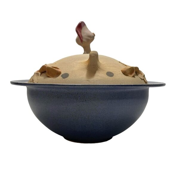 Vintage 1990s Signed Diane Marier Nesting Hen Studio Art Pottery Lidded Bowl - Picture 5 of 12